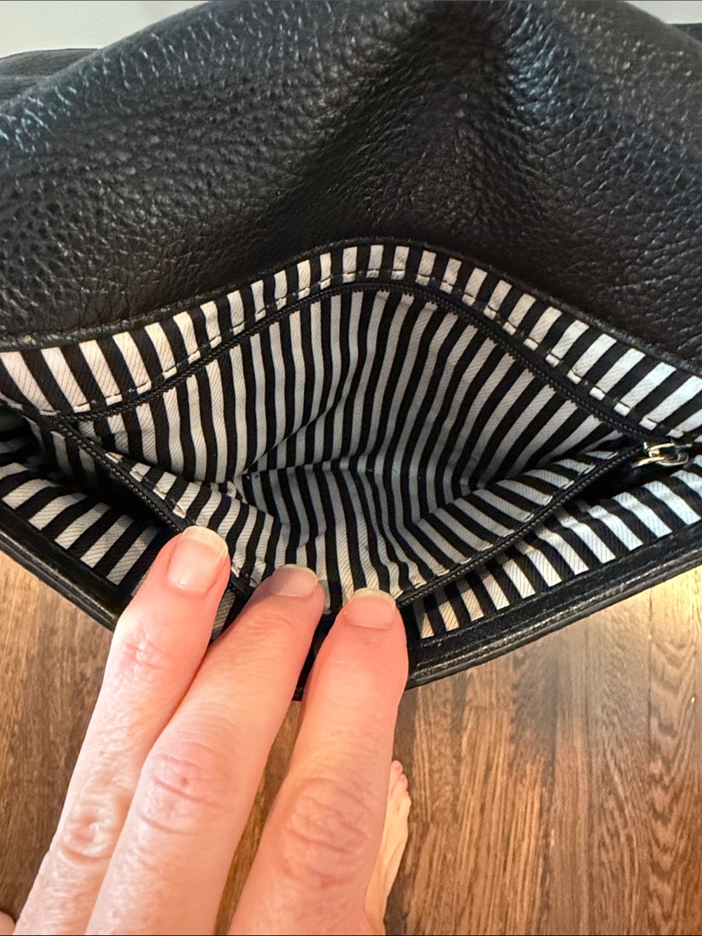 kate spade Black Pebbled Leather Fold-Over Crossbody with Front Zip and Pocket - Picture 7 of 16